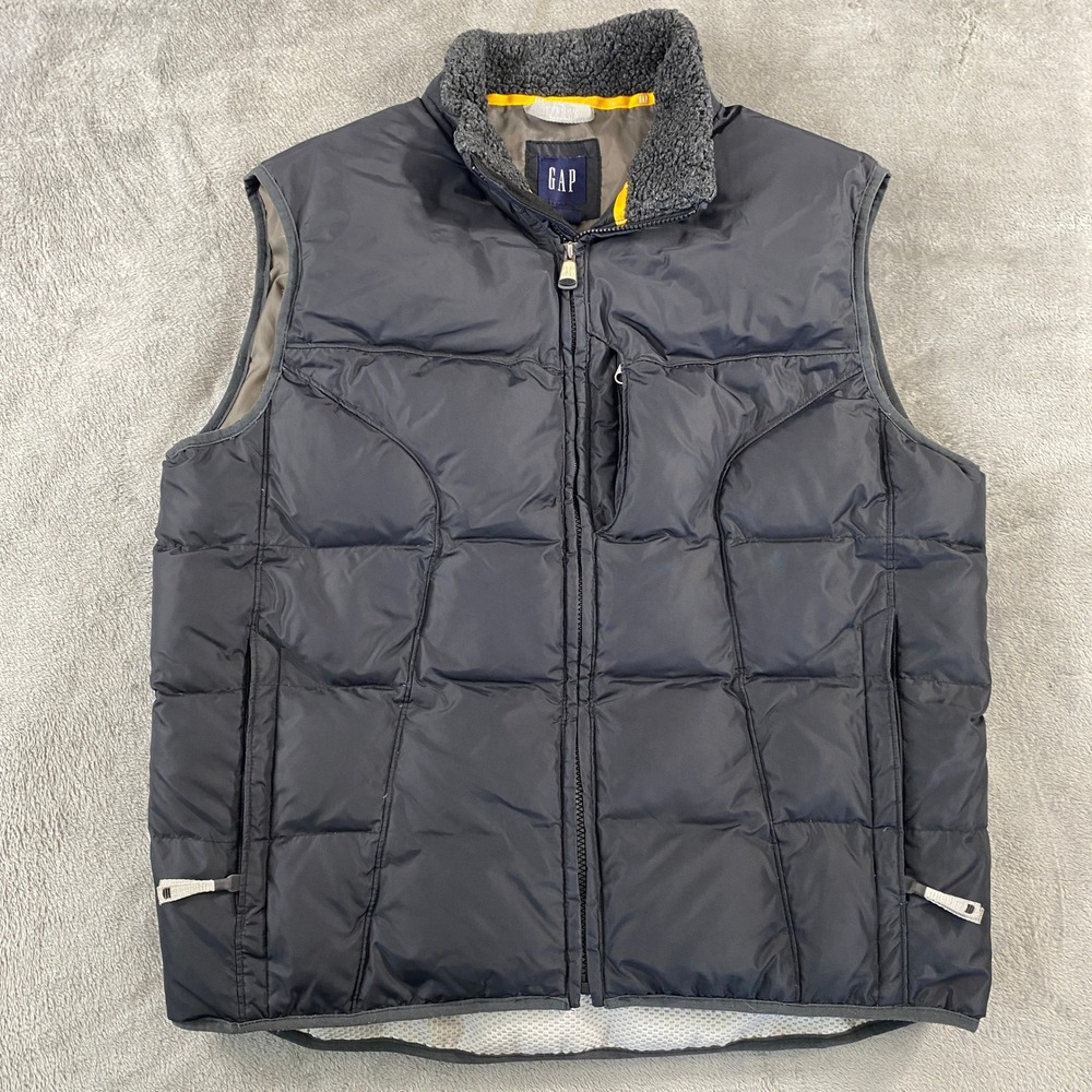 Vintage Gap Puffer Vest Men M Navy Down Fill Sherpa Collar Full Zip Y2K Outdoor